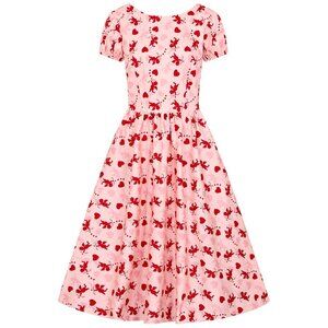 COLLECTIF Pink Demira Retro 50s Cupid Swing Dress Size UK16/US12 Unique Vintage